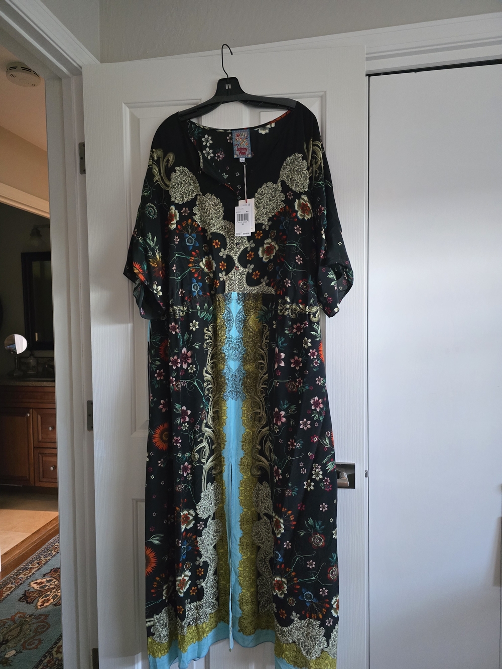 Johnny Was 3XLBoho Black Floral Printed Maxi Dress with Gold & Turquoise Accents - Picture 4 of 10